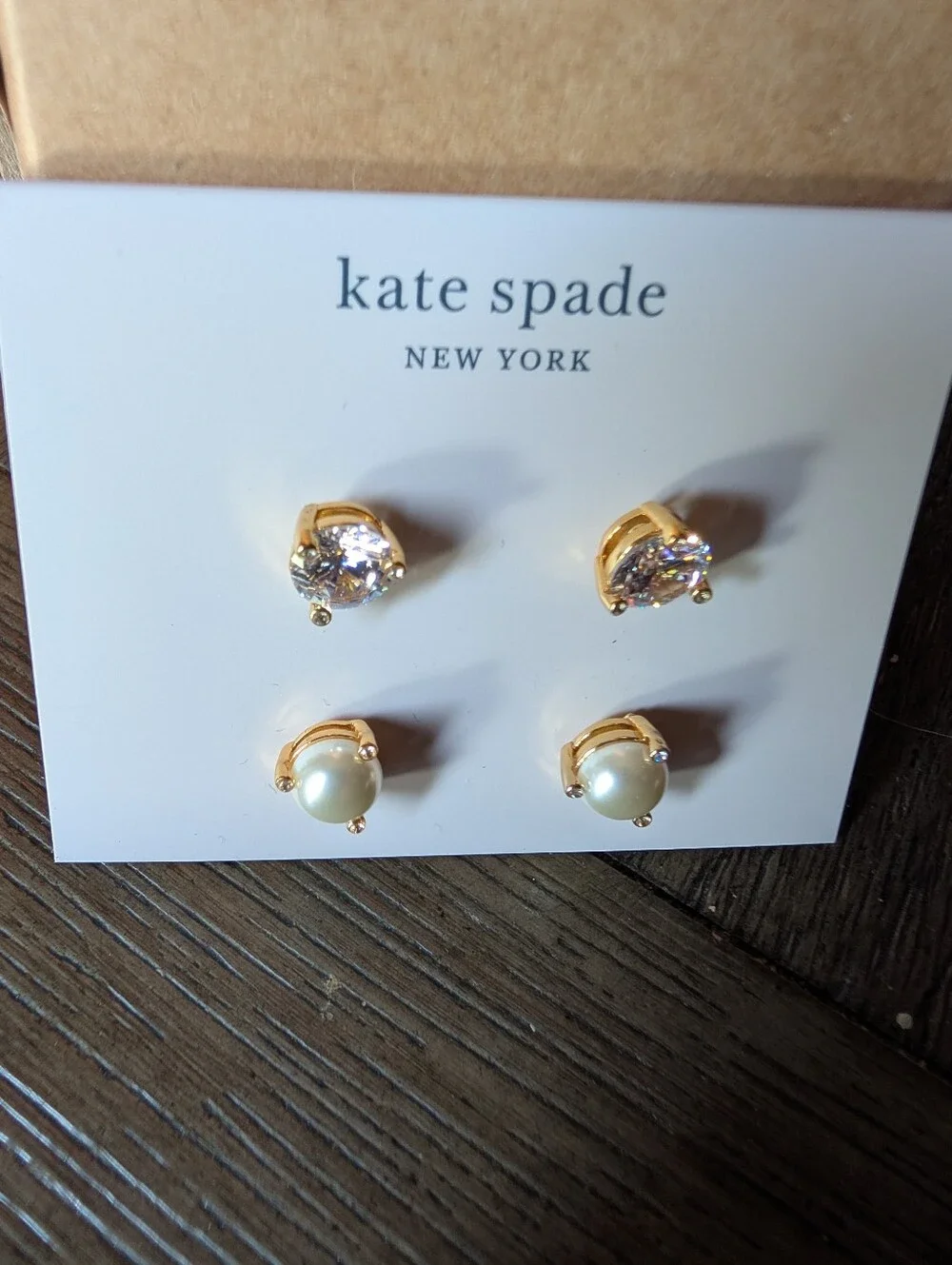 kate spade Gold Crystal and Pearl Stud Earring Set - White & Clear